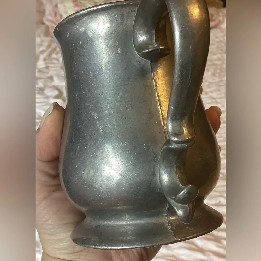 Vtg Pewter Beer Mug Stein Tankard Barware Renfaire Decor 4.5” Engraved “Fred”
